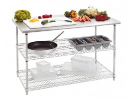 Table cuisine inox 130 cm + 2 étagères