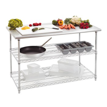 Table cuisine inox 130 cm + 2 étagères